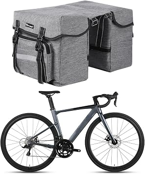 CHANGYUE Bike Pannier Bag with Rain Cover, 25L Large Capacity Bike Rear Rack Bag, Bicycle Double Pannier Rack Bags for Shopping Commuter Long Cycling TripGraphite Grey