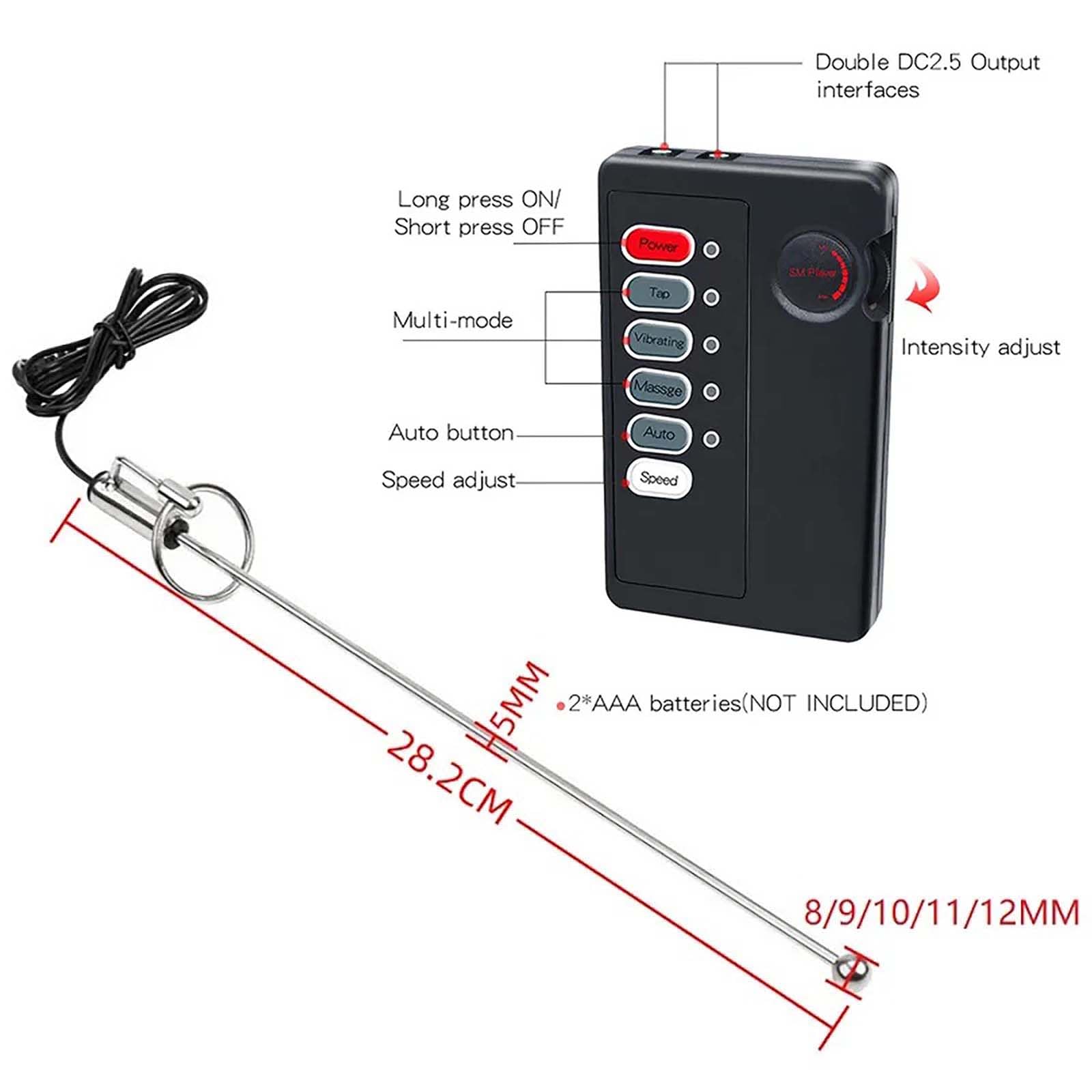 Asta sonora in acciaio inossidabile con controller, set fitness per barella di stimolazione speciale maschile -D17IT (B:10mm)