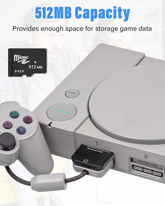 PS1 Memory Card with 512MB Micro SD Card, High Speed Game Memory Card for PS1 & PS One Console, Supports Firmware Upgrade and Saves Game Data Black