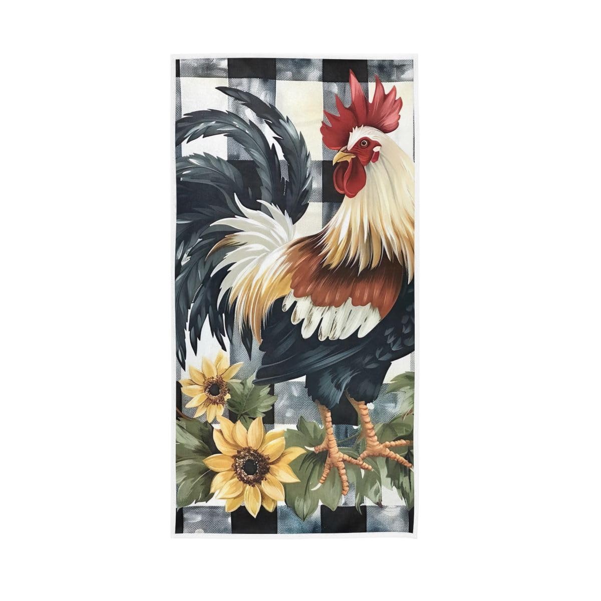 HUYGD Sunflower and Rooster Tartan Hand Towels, Farmhouse Hand Towels Bathroom 15 x 30 Inches