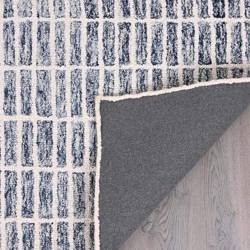 Image of Hand-Tufted 100% Wool Area Rug - Unique Modern Geometric Grid Pattern, Soft Plush Textured Carpet for Living Room, Bedroom, Dining Room & Entryway (Denim Blue, 9' x 12')