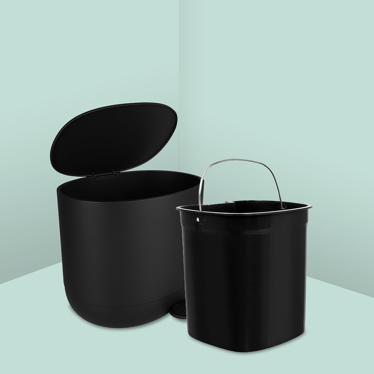 Relaxdays Rubbish Bin, 7 litres, Soft-Close Mechanism, Pedal, Removable Inner Bin, Cosmetic Bin, Matte Bathroom Bin, Black