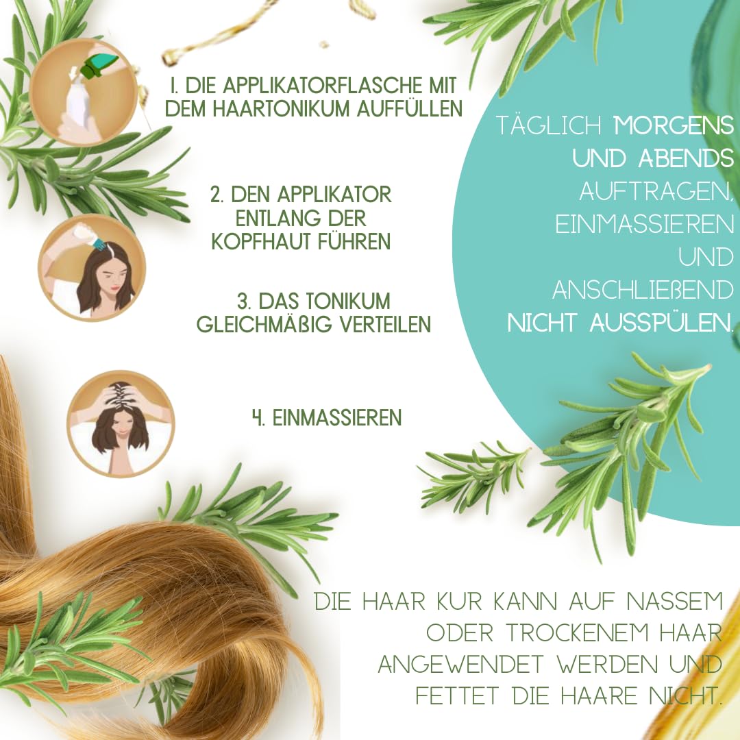 170 ml - Applicateur de racine de cheveux compatible avec WELEDA bio romarin cosmétique naturel - Tonique capillaire tonique à l'huile de romarin - Prévient la chute des cheveux (Vegan) 100ml