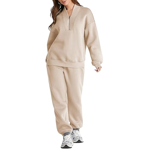 Aleumdr Women's 2 Piece Outfits Oversized Sweatsuit Long Sleeve Pullover Half Zipper Sweatshirt with Jogger Pants