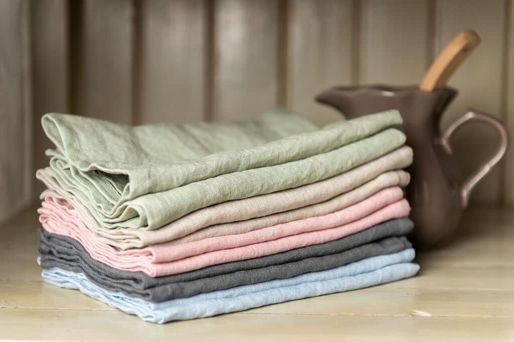 Solwang Linen Tea Towel Washed + Softened | 100% Oeko-Tex Linen 27" x 20" | Made in India (Dusty Aqua)