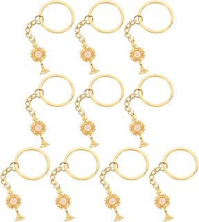 Keychain Lightweight First Communion Golden 10pcs Made of Sturdy Zinc Alloy and Religious Party Souvenir Godparent Gift Christening Party Favors and Religious Celebrations