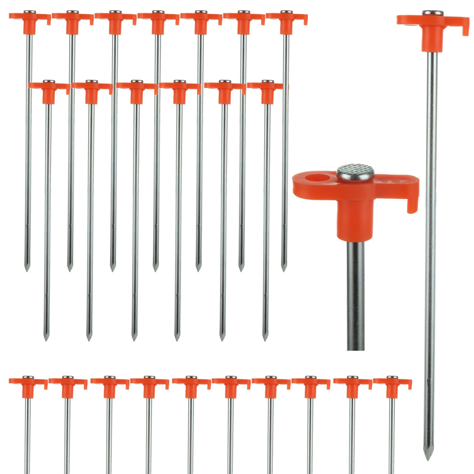 Lot de 40 piquets de tente en métal robuste de 25 cm - Piquets de tente en métal antirouille - Piquets d'auvent en acier galvanisé pour auvent extérieur, camping - Orange