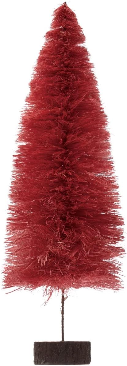 Creative Co-Op Sisal Bottle Brush Tree with Wood Slice Base, Berry Color
