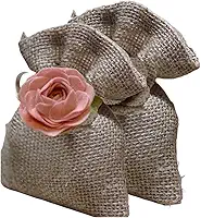 Saquinhos de Juta Decorativos com Rosa e Fita de Cetim, 10 Unidades, para Bem Casados e Presentes