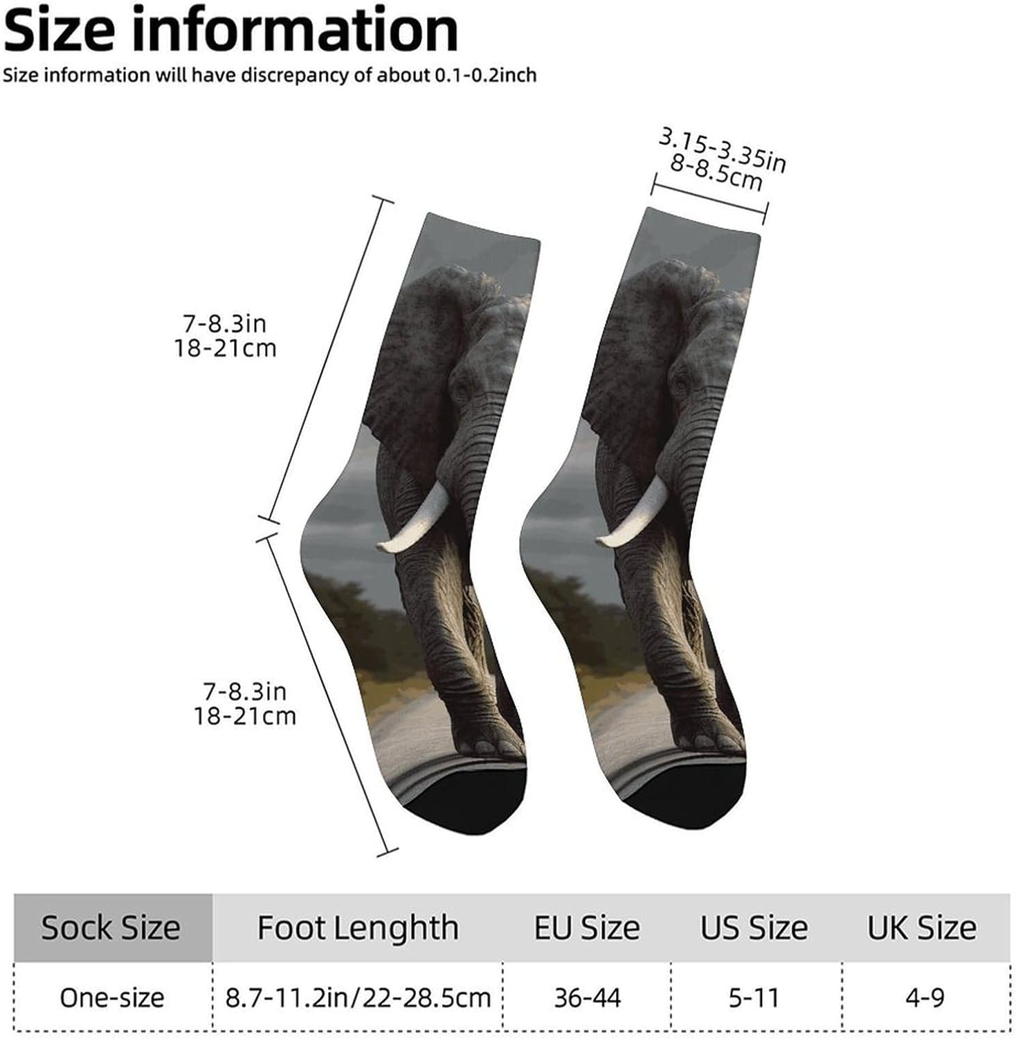 Moisture Wicking Socks, Breathable, Lightweight Crew Sock, Casual | 3D Elephant Work Socks for Women Men, Elastic Soft Boot Socks for Travel, Seamless