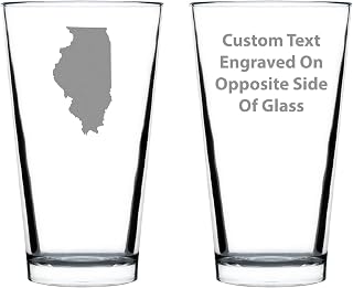 Custom Illinois State Outline Pint Glass for Beer - State Themed Drinking Decor and Gifts for Illinoisan Women & Men - 16 Oz Glasses