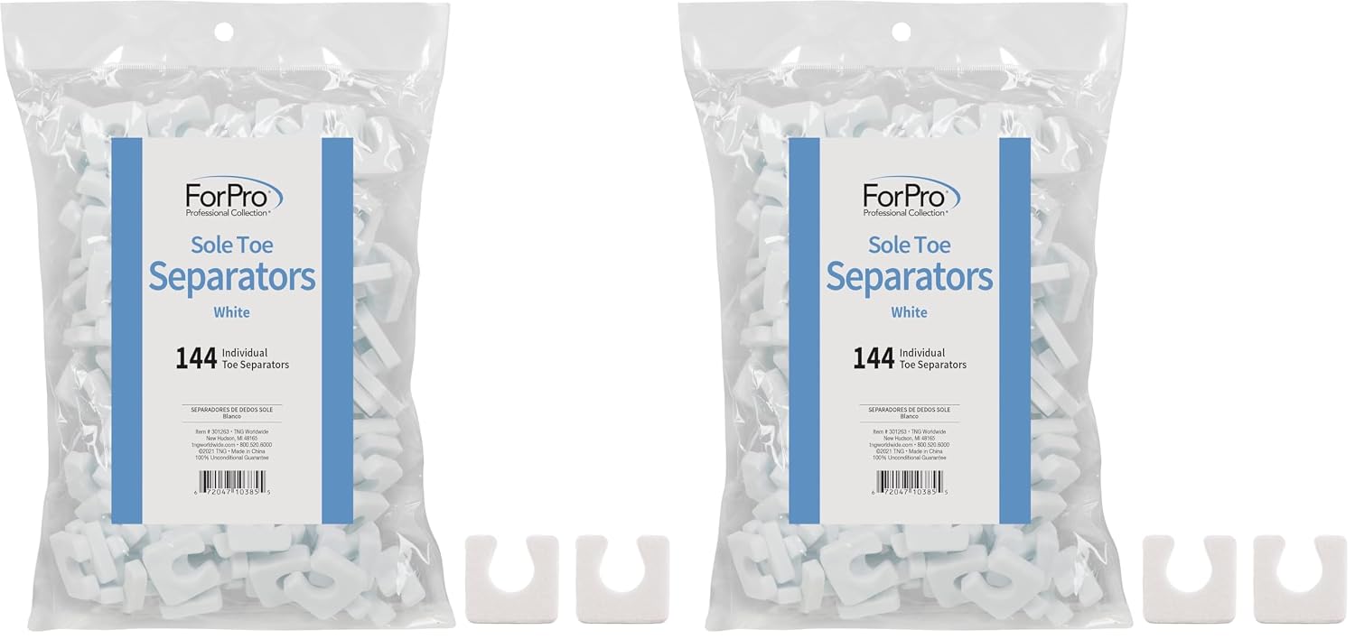 ForPro Sole Toe Separators, White, Individual Toe Separators for Pedicures, 144-Count (Pack of 2)