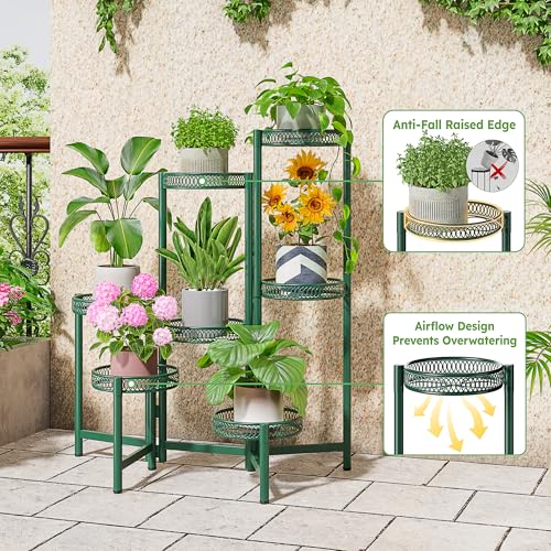 NQW 7 Tier Metal Corner Plant Stand Indoor Outdoor, Folding Tall Plant Rack, Heavy Duty Wrought Iron Flower Pot Stand, Planter Display Rack for Living Room Balcony Garden Patio - GreenFlower by NQW - Used condition - Image 4