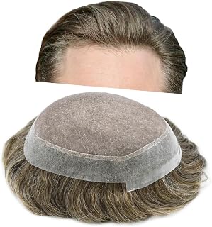 Men Toupee Human Hair Durable Fine Mono Hair Toupee for Men Hair Units Clear Poly Mens Toupee Human Hair Systems Protesis Capilar Para Hombre8x10-120% Medium light density630# LIGHT BROWN+30% GREY