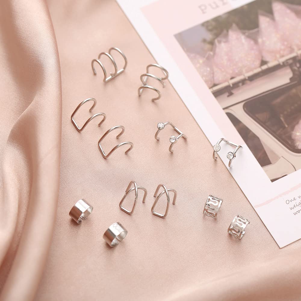 12 Pcs Stylish Clip On Ear Cuff Earrings Combo Set