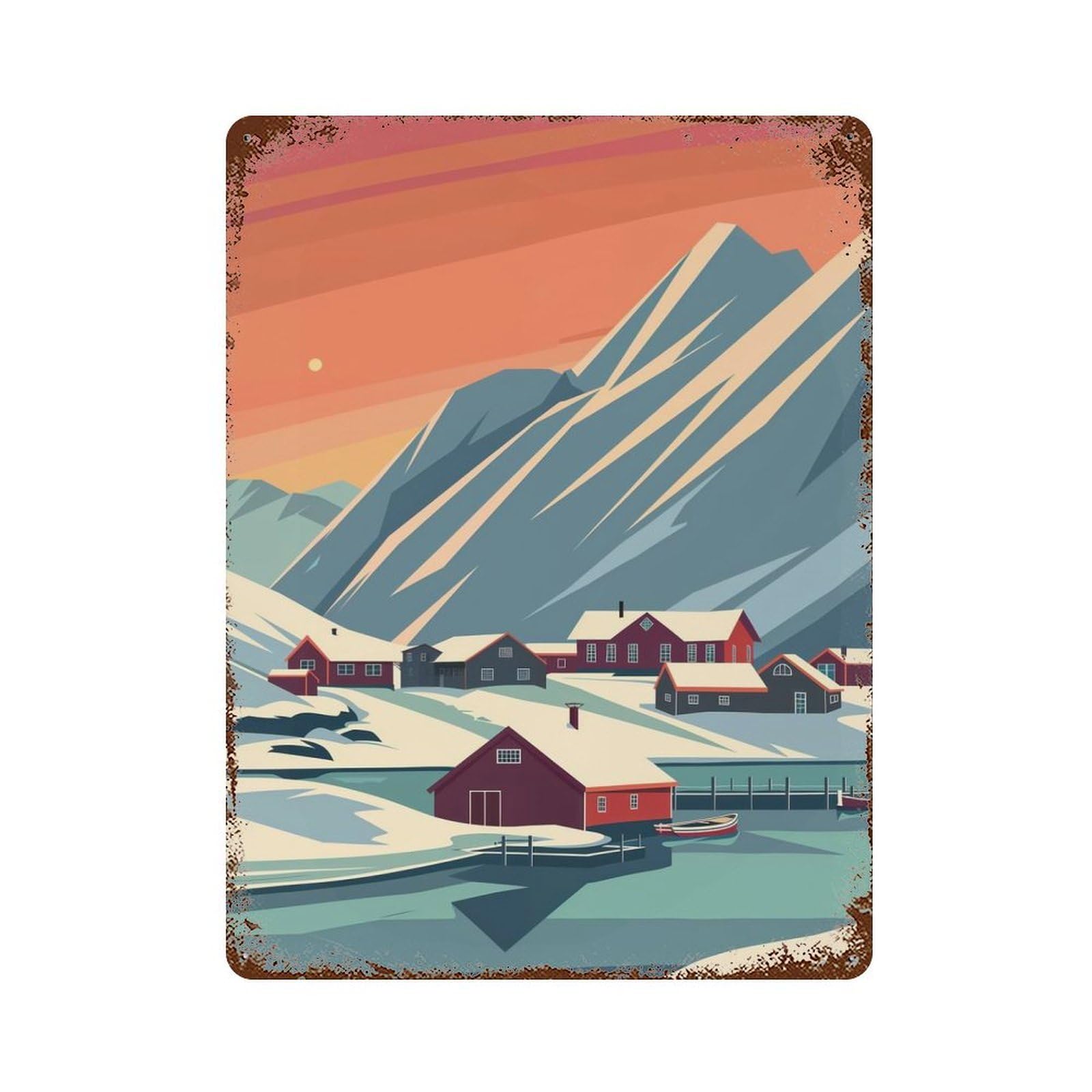 Rust Effect Svalbard Weathered Tin Sign 15.7"x11.8", Novelty Wall Decor for Office, Studio And Wall Decor