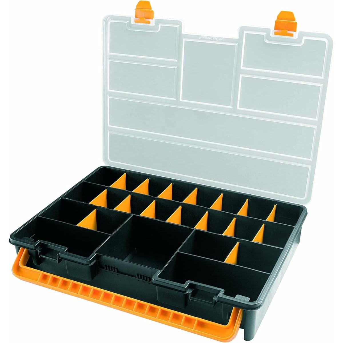 INTEC - Mallette de Rangement Professionnelle 23 Compartiments Amovibles pour Visserie, Clous, Petites Pièces | Boîte à Outils Organiseur Bricolage Polypropylène Robuste 44.3x31.7x8 cm