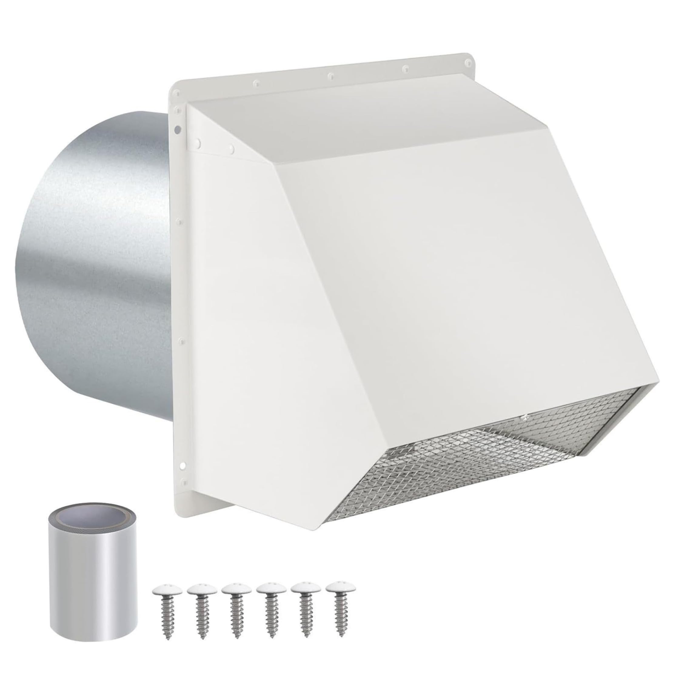 Cubierta de ventilación exterior de 6 pulgadas blanca con extractor amortiguador y rejilla