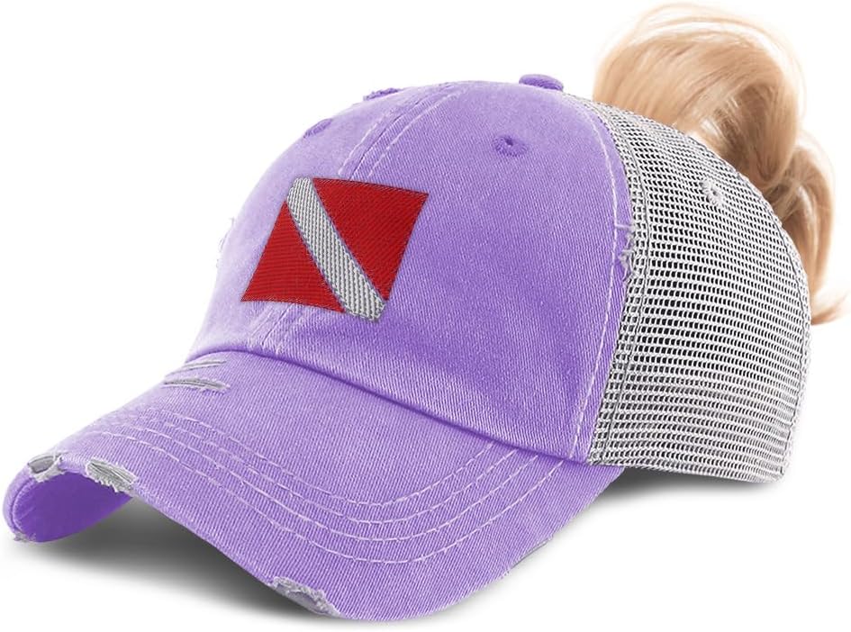 Speedy Pros Ponytail Cap Women's Baseball Cap Embroidered Sport Scuba Diving Flag Embroidery Cotton