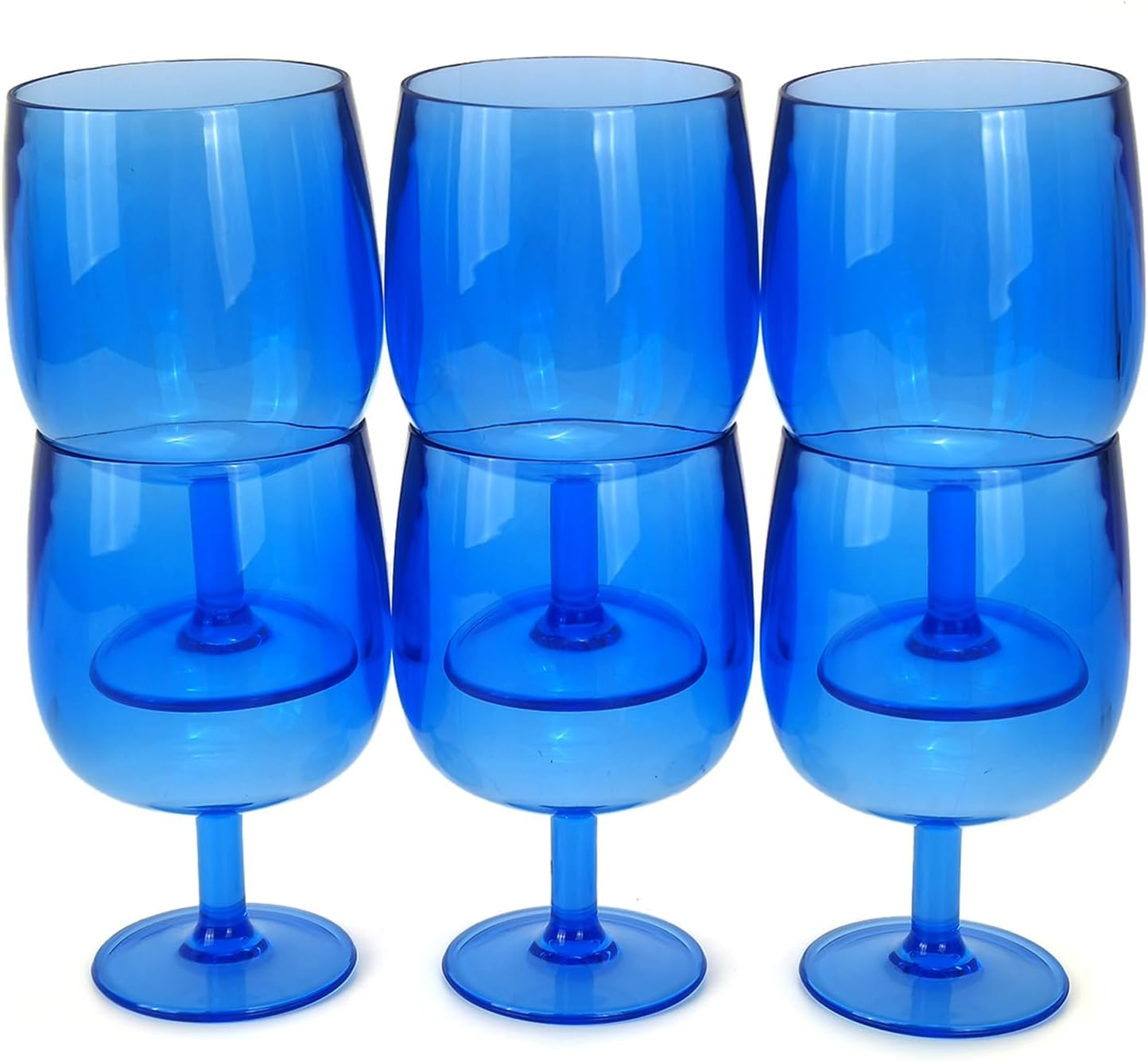 Set of 6 Plastic Goblet Wine Cup,12oz Stemmed Glasses Acrylic Wine Tumbler for Home Party,BPA Free and Unbreakable (Blue color)