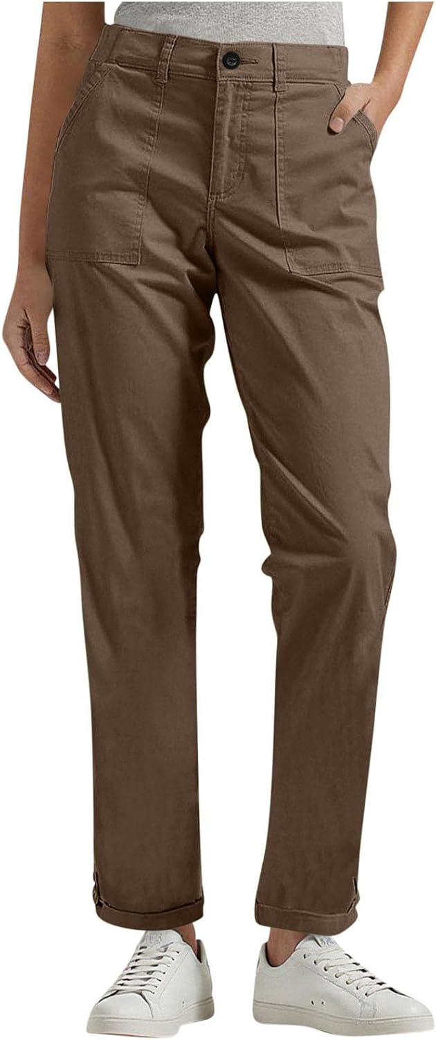 Work Pants Women Dressy Casual Wide Leg Cargo High Waist Pant Straight Twill Chino Slacks Solid Color Ankle Pants