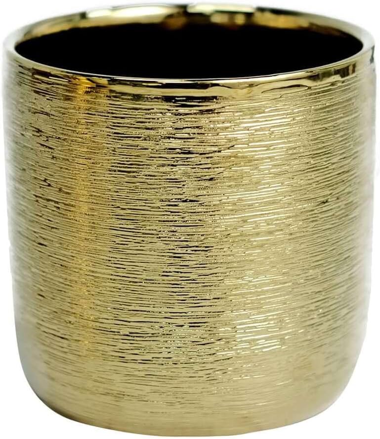 Efavormart 2-Pack 5" Gold Ceramic Planter Pots, Round Textured Metallic Finish – Modern Brushed Indoor Flower Pot for Home, Office, and Desk Decor
