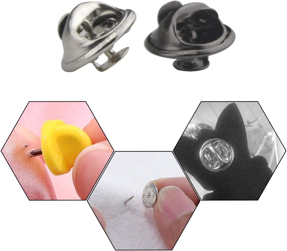 430PCS 11.5mm Butterfly Clutch Pin Backs Silvery Golden Nickel Black PVC Rubber Pin Backs Clasps Repalcement Kit with 10mm Tie Tacks Blank Pins for Jewelry Making and Crafting