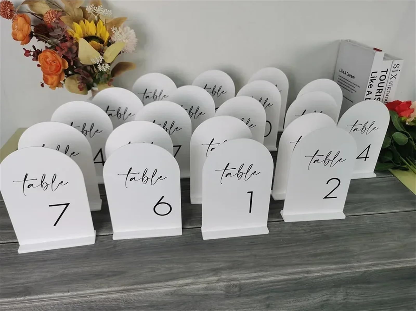 PortanúMeros De Mesa Acrylic Arched Shape Table Numbers Wedding With Stands Party Reception Decoration PosanúMeros Para Boda(White Arch Back,Table 1-10)