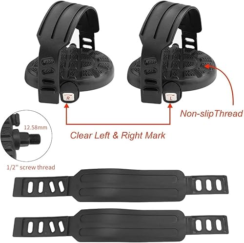LYTIVAGEN 2 PCS Bike Pedals with Straps Exercise Bicycle Pedals and Straps Fixie Set Replacement Bike Pedals with Adjustable Pedal Straps for Exercise Bikes Spinning Stationary Bikes (1/2",Black) - Image 3