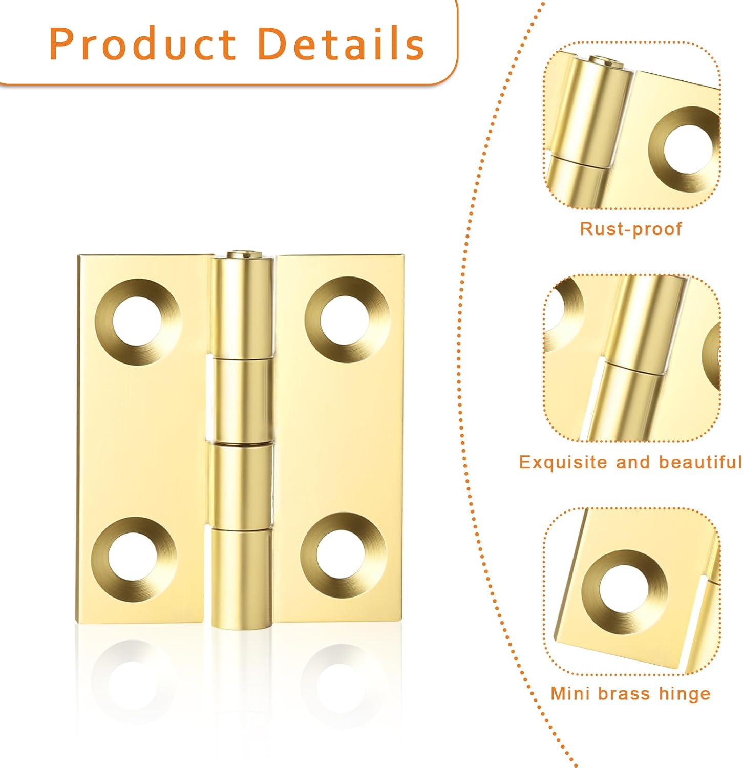 10 Sets Small Hinges with Screws Mini Brass Hinges Jewelry Box 1 Inch Mini Folding Butt Hinge DIY Accessories for DIY Boxes Gate Drawer Furniture Woodworking Craft Project (Gold)