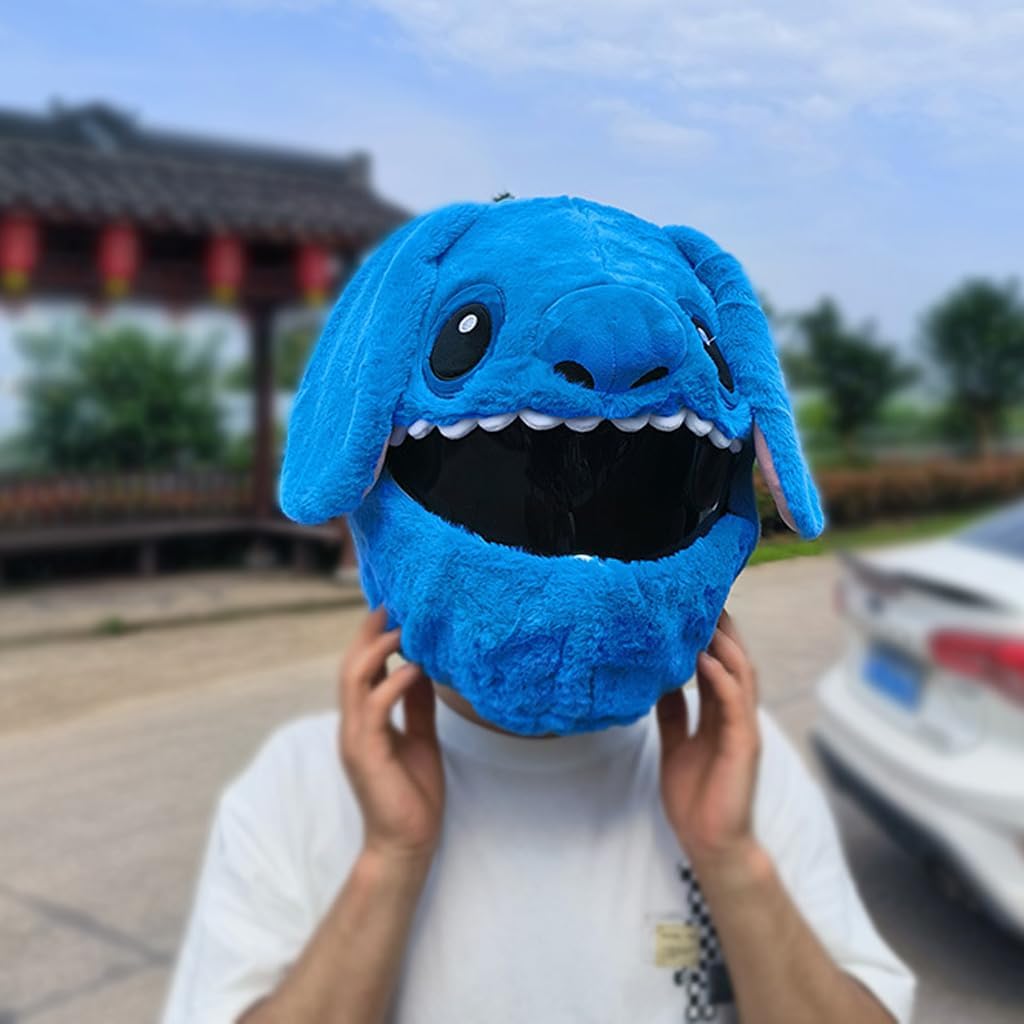 Motorcycle Helmet Cover, Men Women Funny Cartoon Plush Helmet Cover, Anime Cute Crazy Fun Personalized Rides Gifts for Full Helmet (Helmet Not Included)