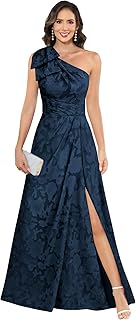 Mother of The Bride Dresses for Women One Shoulder Chiffon Floral A Line Pleated Formal Evening Dress with Slit