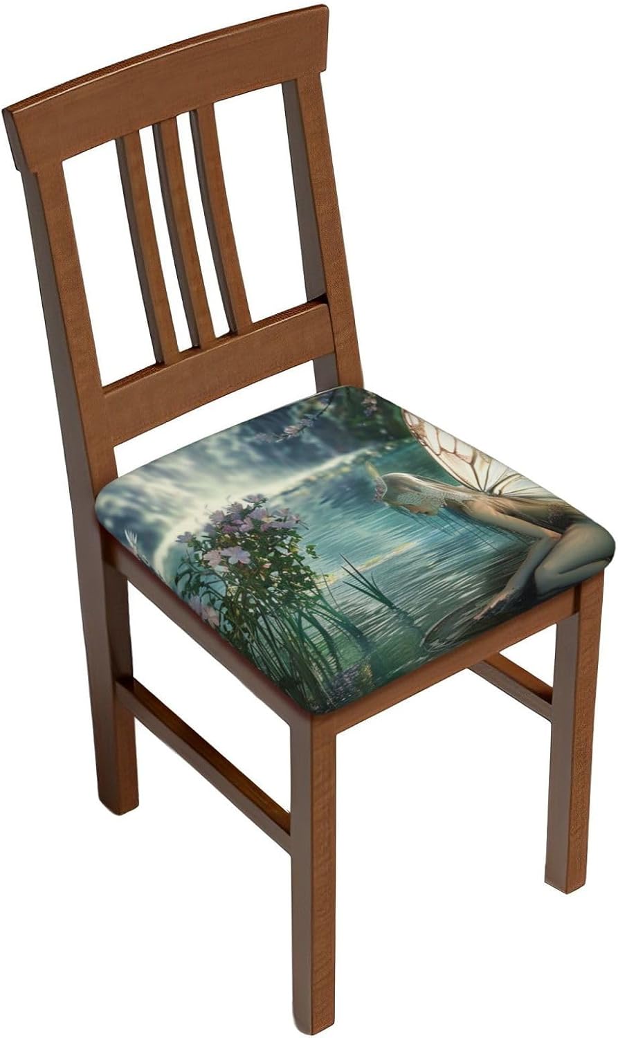 Lake Fairy Art Print Square Cushion Covers 6 Pcs Set Elastic Non-Slip Seat Cushion Slipcovers Pet Furniture Protectors for Chair, Sofa