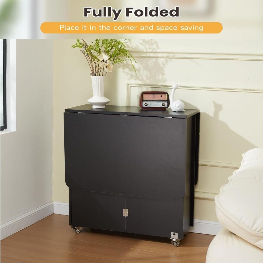 折りたたみ式ダイニングテーブル ドロップリーフダイニングテーブル 収納家具　黒 拡張可能 折りたたみ ダイニングテーブル テーブル キッチン 収納付き