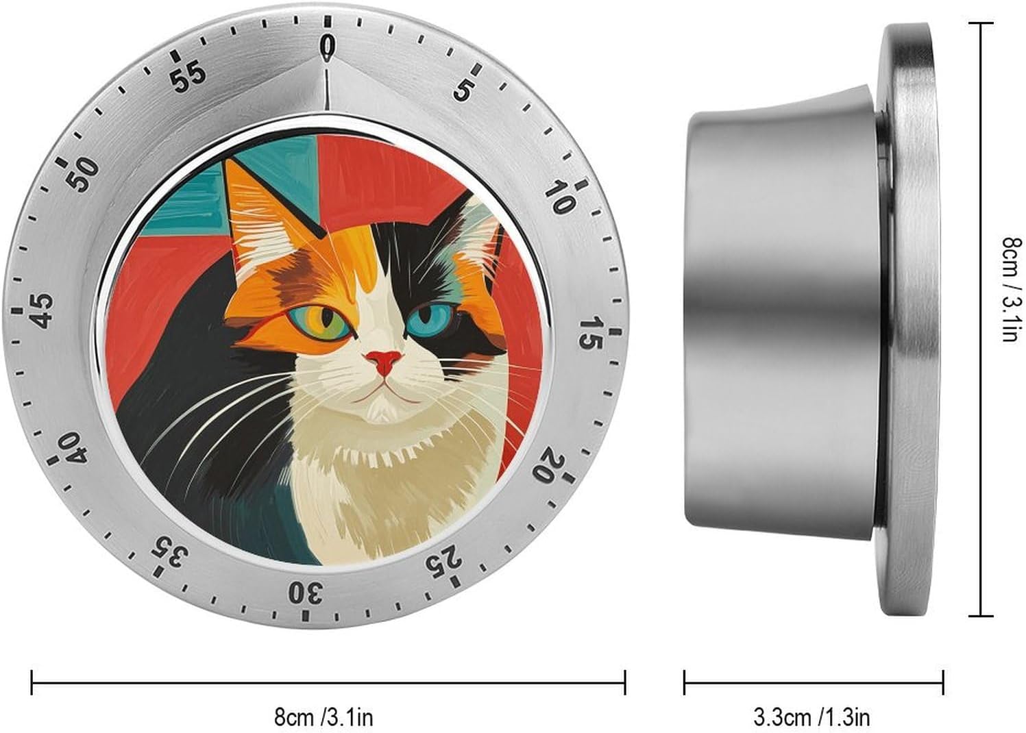Modern Art Cat Timer Stainless Steel Kitchen Timers Waterproof & Rust-Proof 60 Minute Mechanical Timer with Loud Alarm for Cooking, Baking, Fitness