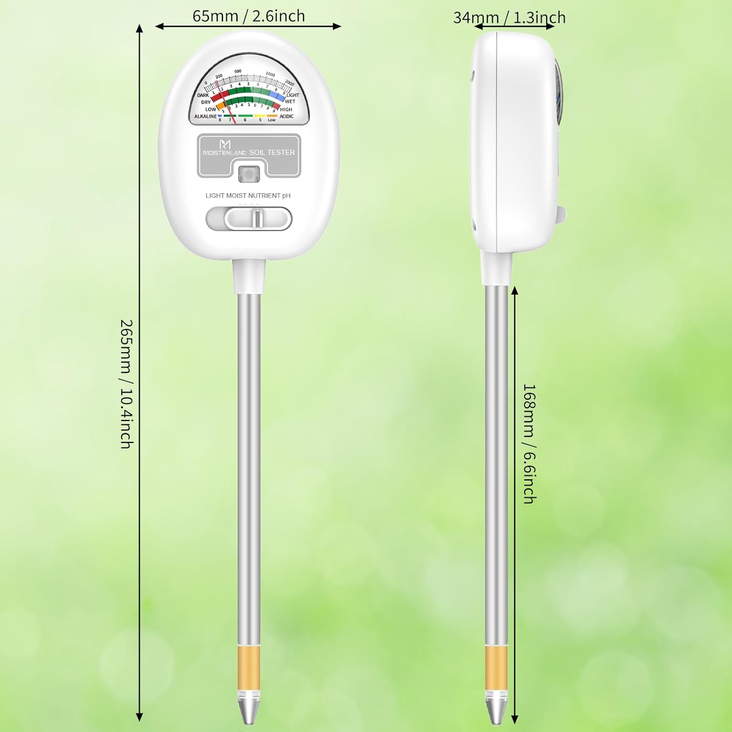 [Upgraded] Soil Moisture Meter, 4-in-1 Soil pH Tester, Moisture/Light/Nutrients/pH Meter for Gardening, Lawn, Farming, Indoor & Outdoor Plants Use, No Batteries Required, Gifts for Plants Lover