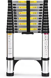 Telescoping Ladder, SocTone 12.5 FT Aluminum Lightweight Extension Ladder with 2 Triangle Stabilizers, Heavy Duty 330lbs Max Capacity, Multi-Purpose Collapsible Ladder for RV or Outdoor Work