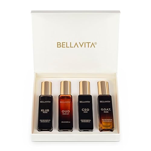 B.e.l.a Vita - Set de regalo de lujo de larga duración para hombre  Perfume para hombre  4 x 0.7 fl oz  Regalos para hombres  Amaderado, cítrico,