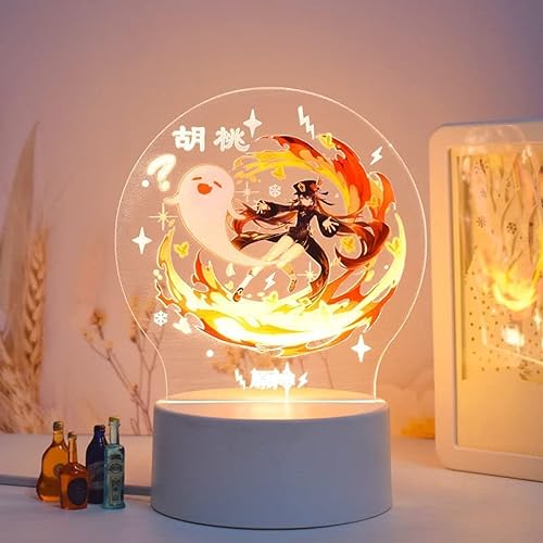 Genshin - Lámpara de impacto de 7 colores, luces LED de noche acrílicas, estilo anime 3D, luz nocturna colorida Genshin, calcomanías de figuras de