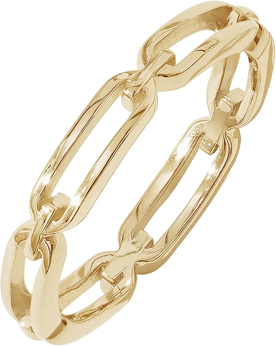 14K Gold or Rhodium Plated Sterling Silver Chain Link Band Ring