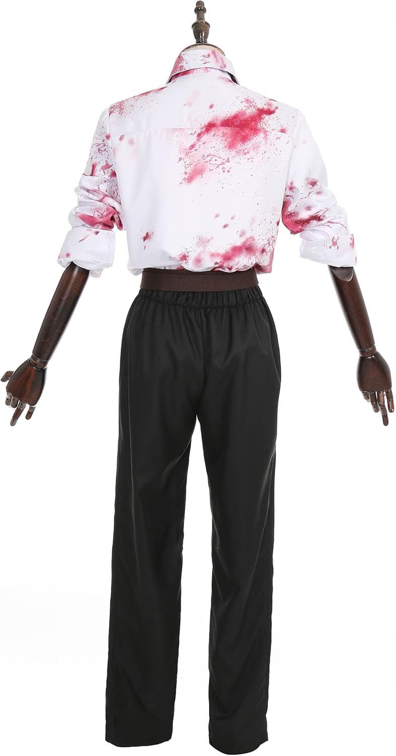 Cosplay.fm Men's Japanese Anime Cosplay Costume Chain Bloody White Shirt and Trousers Set