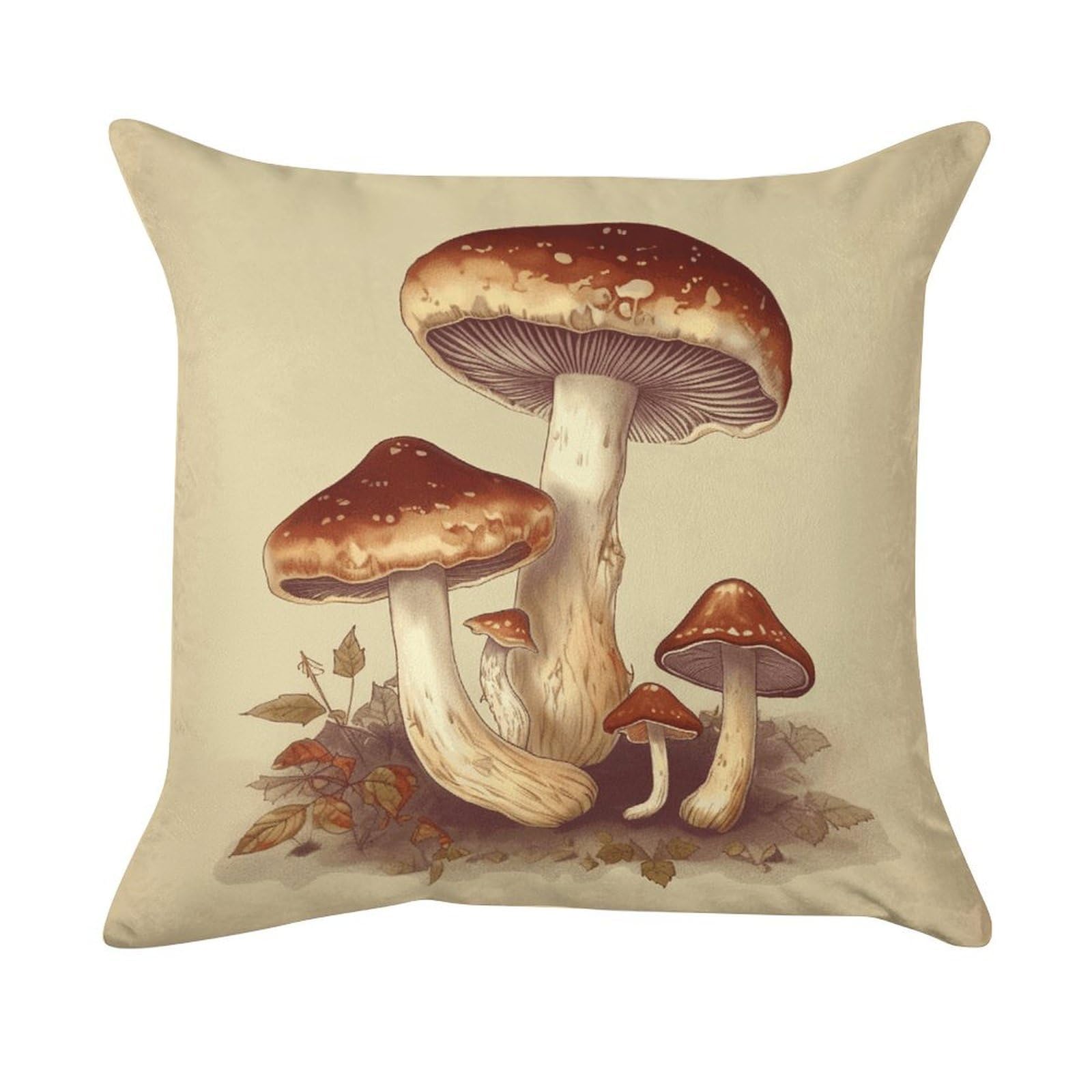 FekiLoot Vintage Edible Mushrooms Pillowcase Velvet Throw Pillow Cover Ultra Soft Lumbar Pillow Shells Square Cushion Cases with Zipper Luxury Cozy Pillows Shams for All Seasons