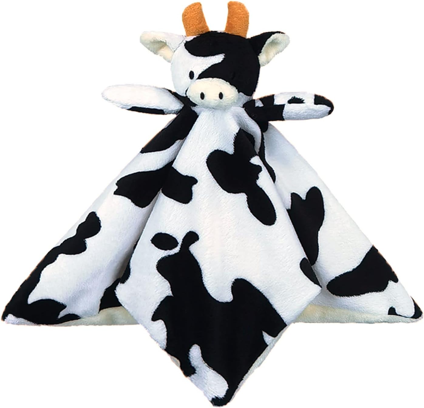 Baby Cow Soft Stuffed Animal Security Blanket, Plush Cow Character Lovey Blanket, Baby Shower/Nursery Gift, Newborn Infant Toddler Snuggle Blankie for Boys Girls, Orange Horns, 18 Inches