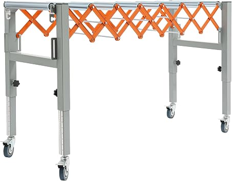 Adjustable Conveyor Roller Stand, Expandable Gravity Conveyor on Wheels Infeed/Outfeed Support Roller Turning Conveyors Belt with 2 Hooks for Warehouse Factory Various Conveying