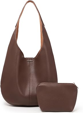 2-Piece Genuine Leather Hobo Set - Slouchy Shoulder Bag & Tote Purse