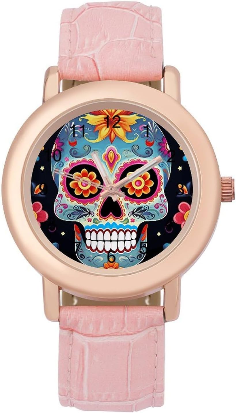 Sugar Skulls Watch for Women Leather Strap Watch