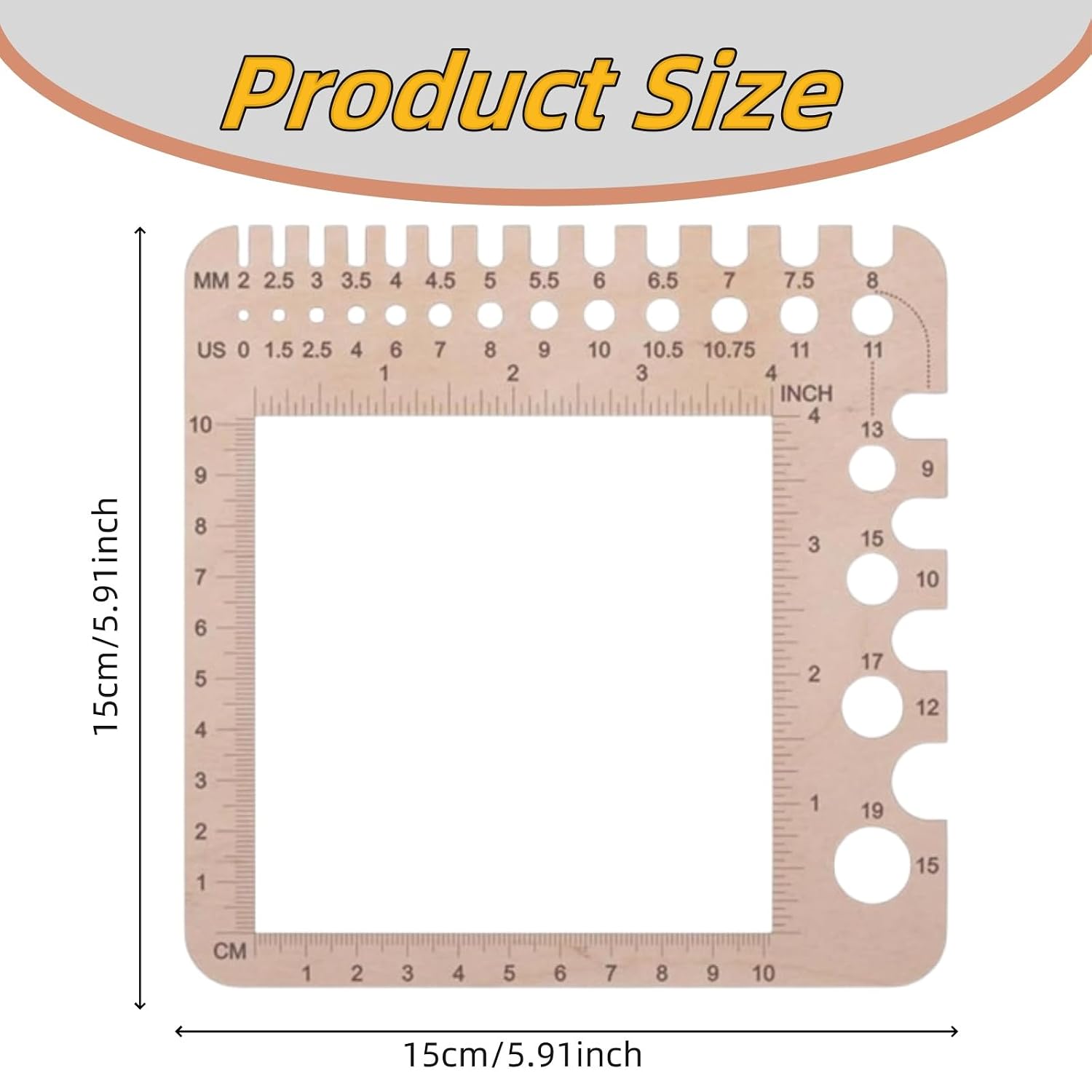 1 Pcs Wooden Knitting Crochet Gauge Ruler Needle Sizer Stitch Counter Spinner Yarn Measure Tool Square Craft Accessory