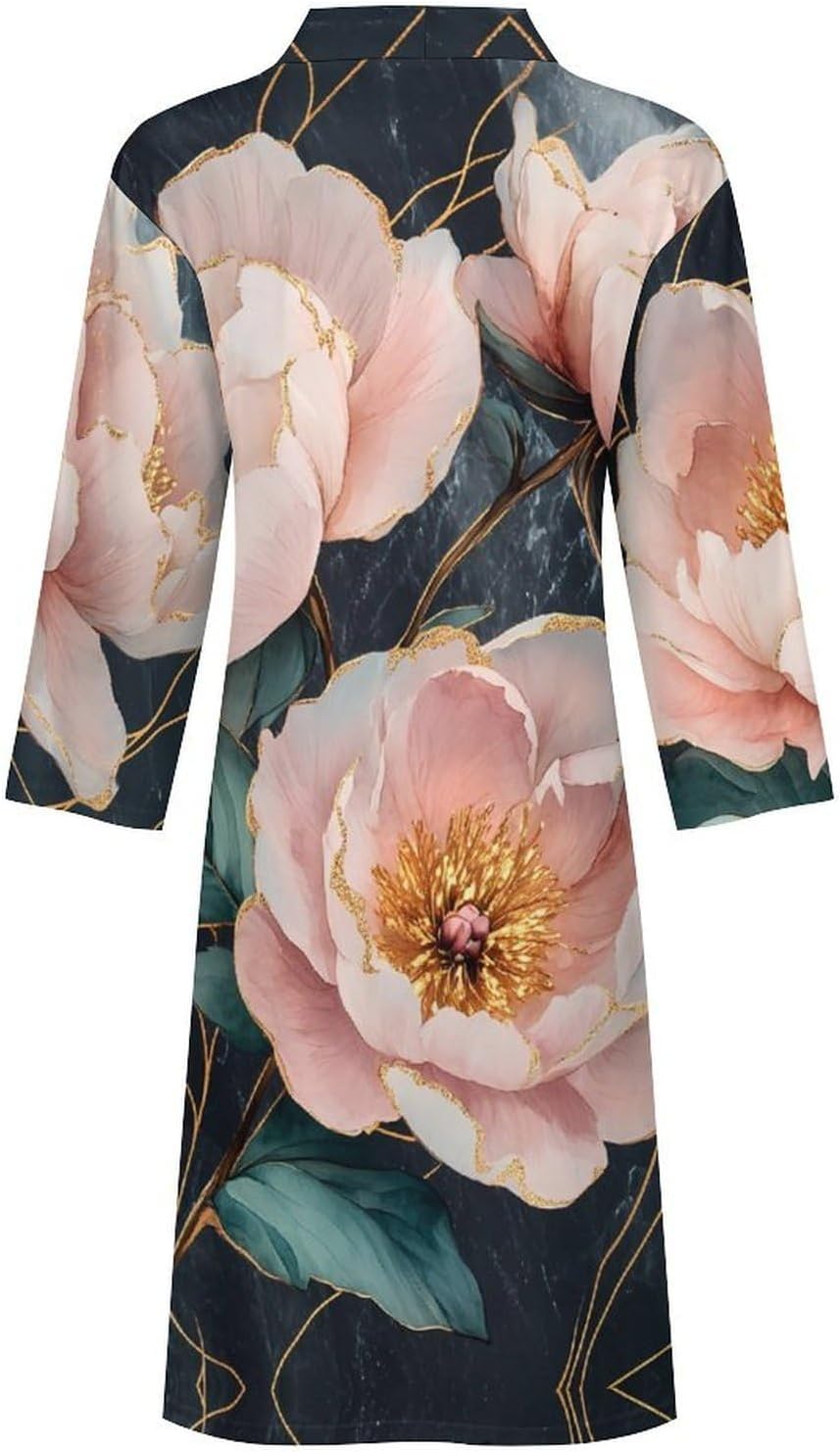Peony Flower Marble Mens Robe Long Bathrobe for Women Bath Robes Lightweight Soft Printed Sleepwear