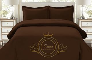 Comfy Collection Hotel Beddings 350-Thread-Count 100% Egyptian Cotton Duvet Cover Super King Size With Zipper Closer Damask Solid, Brown