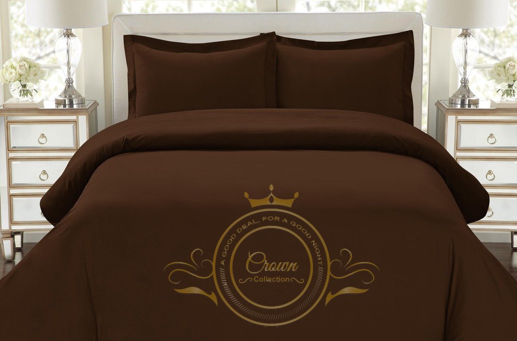 Housse de couette coton égyptien sur mesure marron contre le glissement du lit avec zip